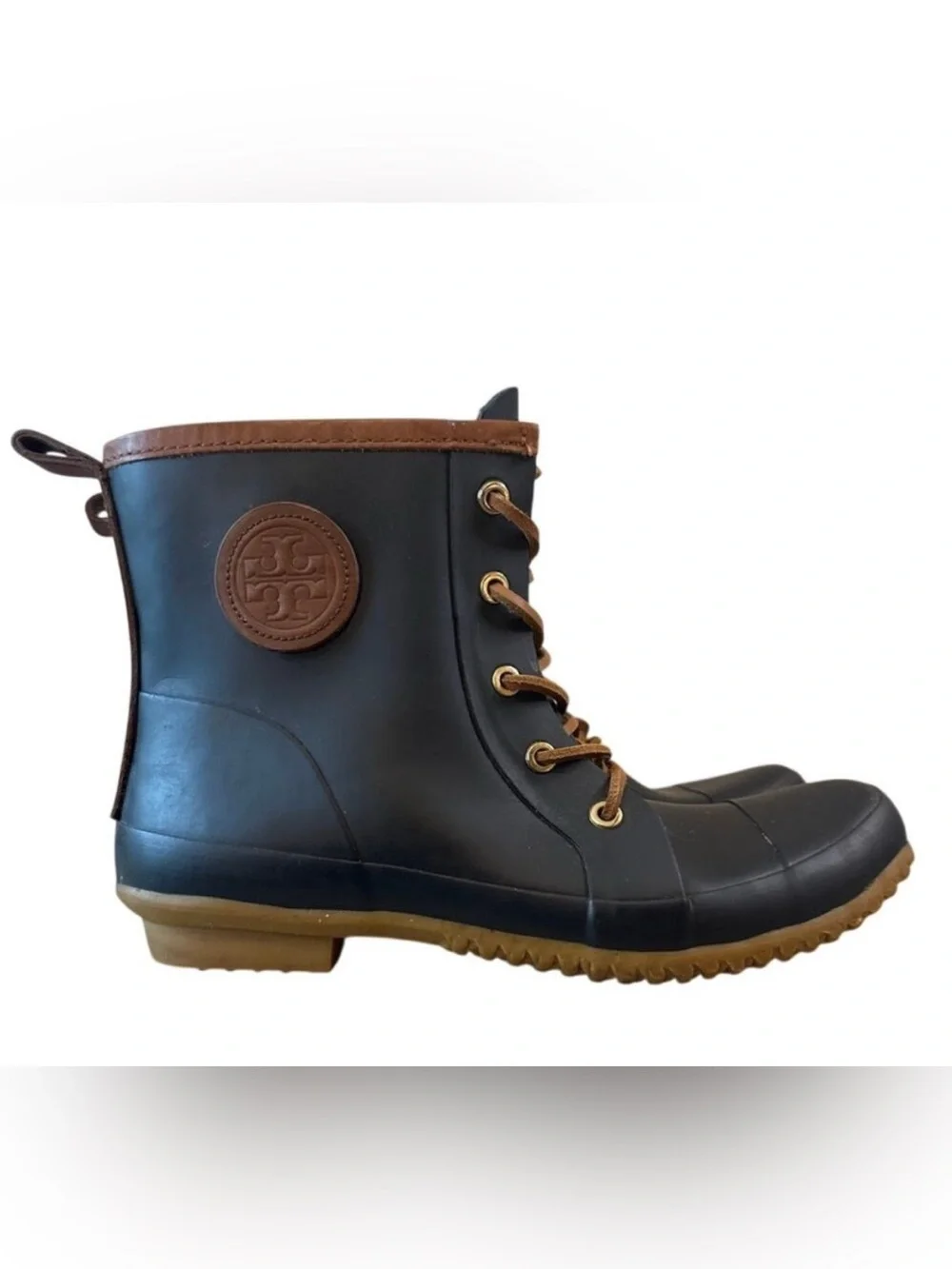 Tory Burch Lace Up Rain Boots Navy Rubber Short‎ Boot 9